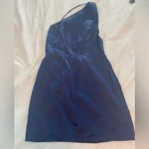 Navy Hours mini dress with one shoulder and open bacon worn once